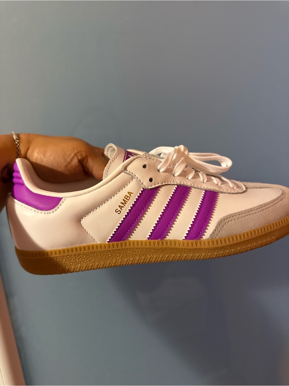 adidas Samba OG J White with Purple Accent Sneakers New IH 2873 (unisex) - Picture 12 of 15